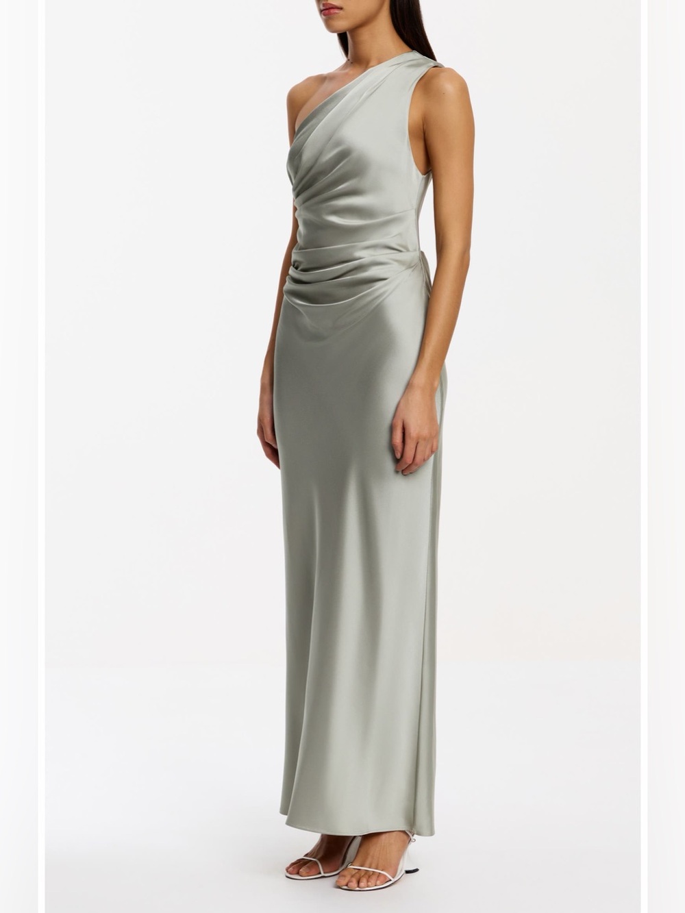 Significant Other Angela One Shoulder Satin Gown Sage US 10 - Picture 2 of 5
